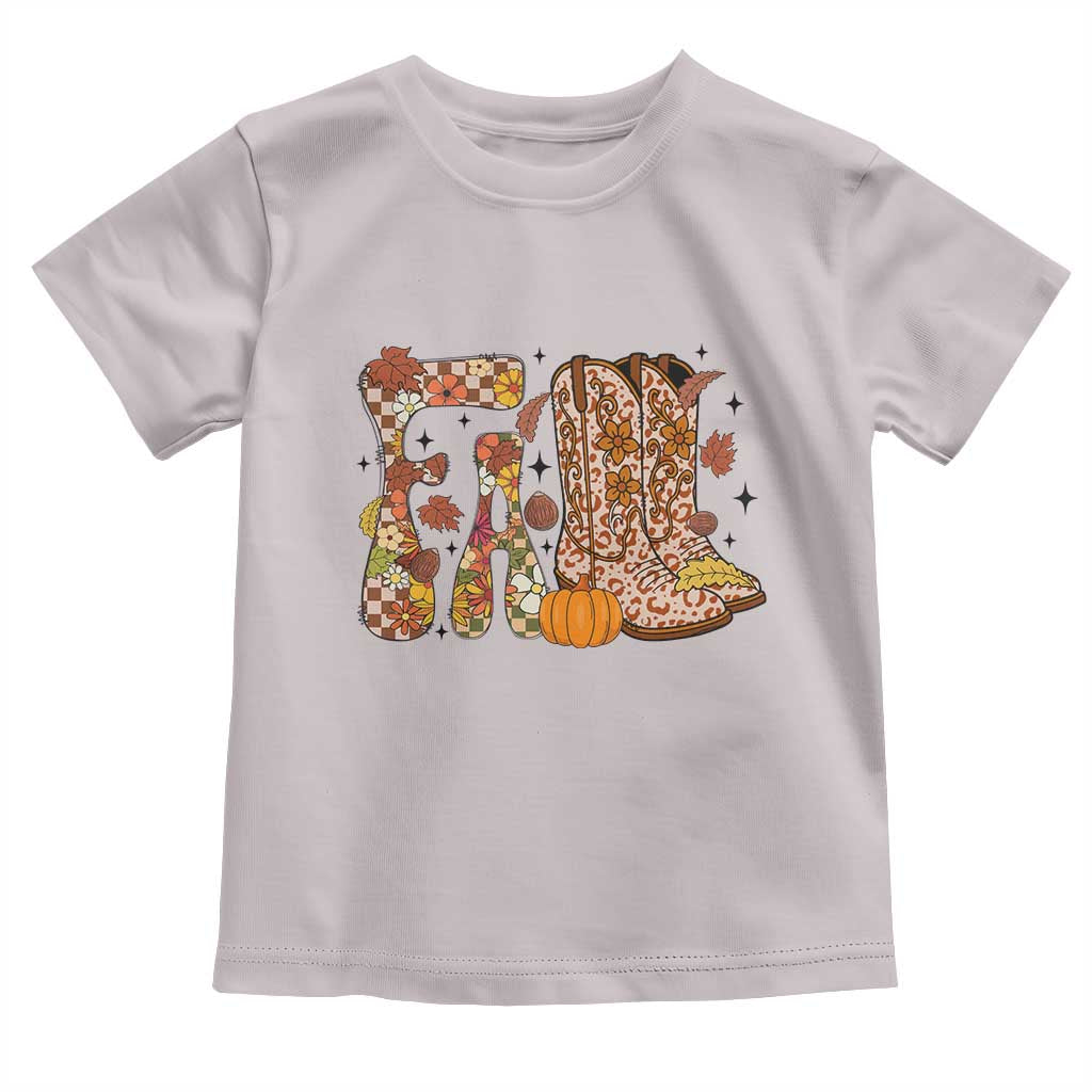 Cowboy Fall Season Thanksgiving Western Boots Pumpkin Toddler T Shirt TS11 Ice Gray Print Your Wear