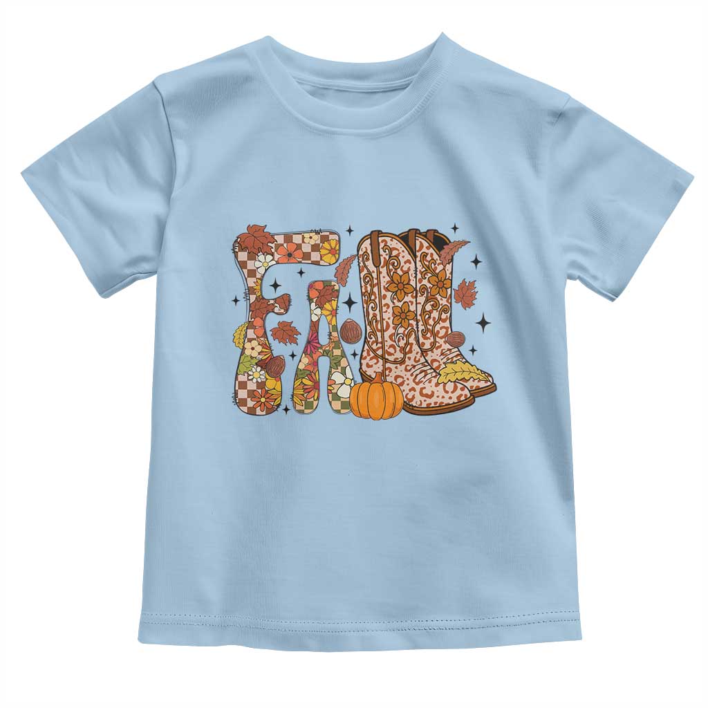 Cowboy Fall Season Thanksgiving Western Boots Pumpkin Toddler T Shirt TS11 Light Blue Print Your Wear