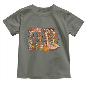 Cowboy Fall Season Thanksgiving Western Boots Pumpkin Toddler T Shirt TS11 Military Green Print Your Wear