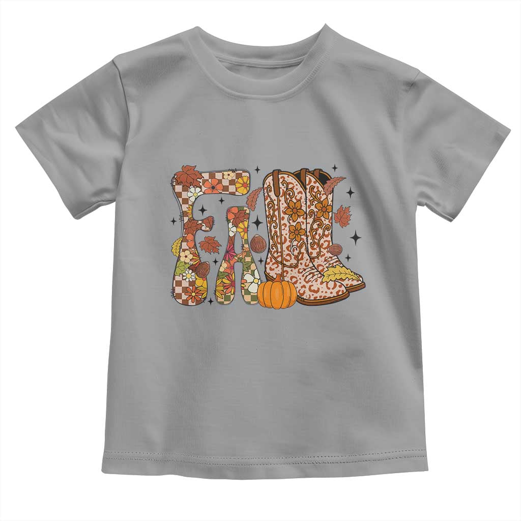 Cowboy Fall Season Thanksgiving Western Boots Pumpkin Toddler T Shirt TS11 Sport Gray Print Your Wear