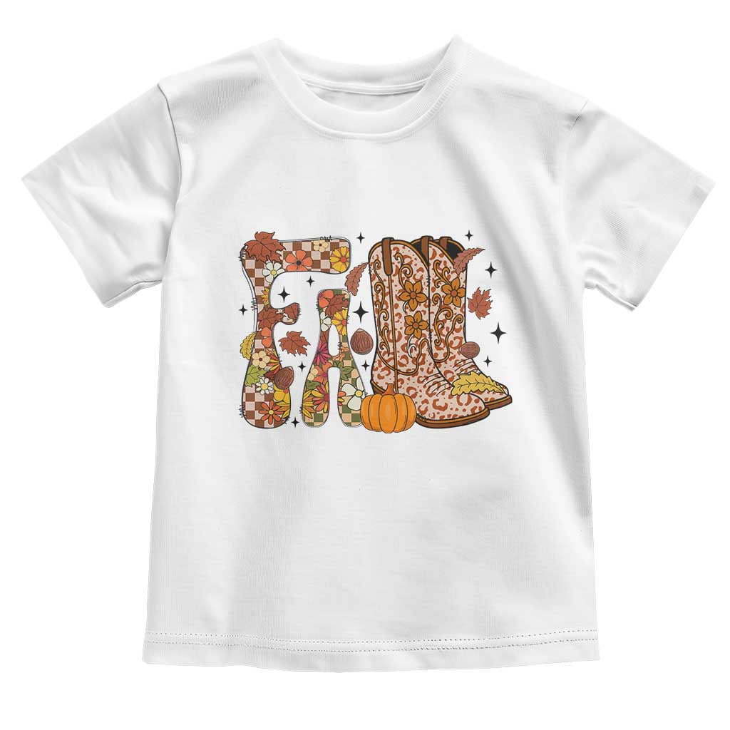Cowboy Fall Season Thanksgiving Western Boots Pumpkin Toddler T Shirt TS11 White Print Your Wear