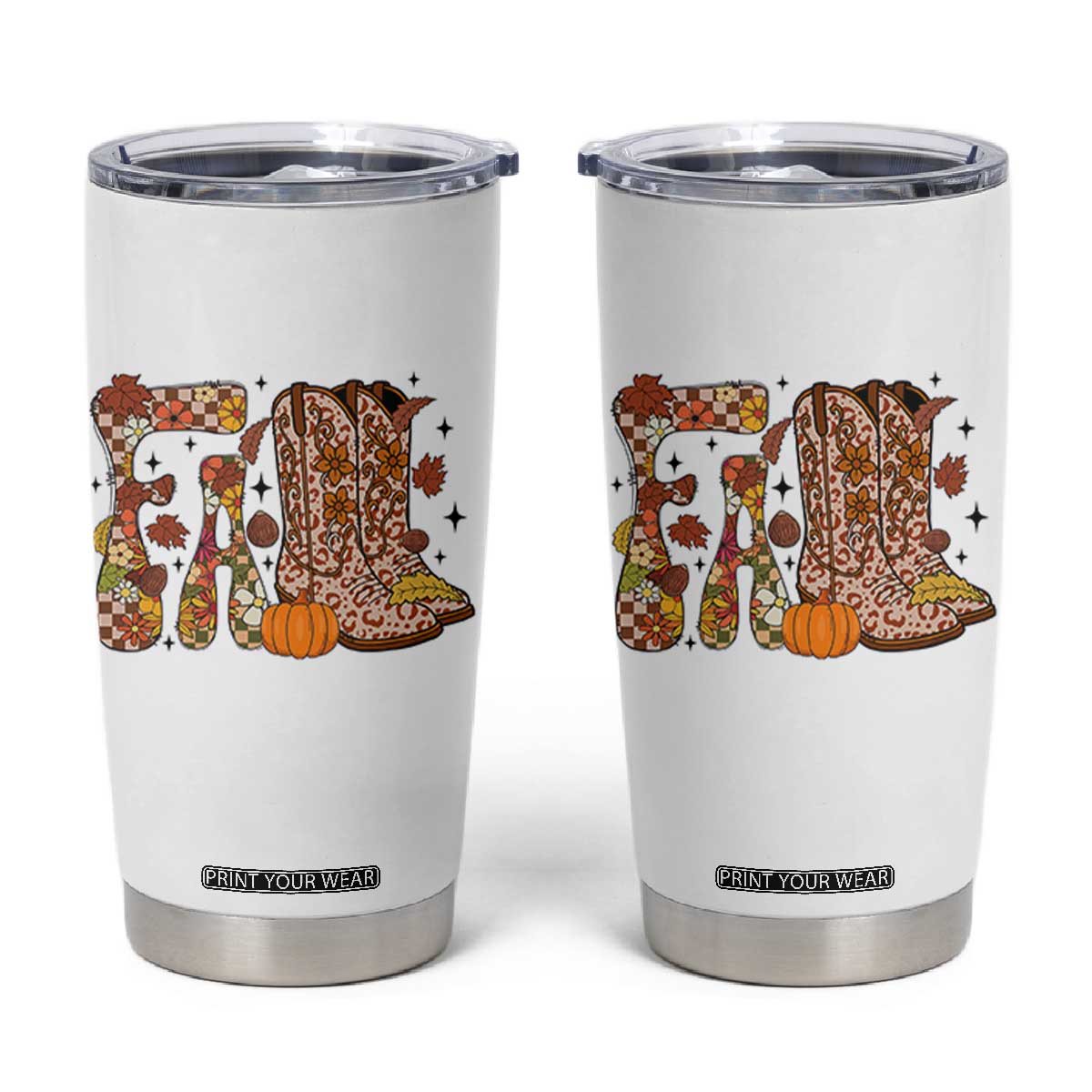 Cowboy Fall Season Thanksgiving Western Boots Pumpkin Tumbler Cup TS11 White Print Your Wear