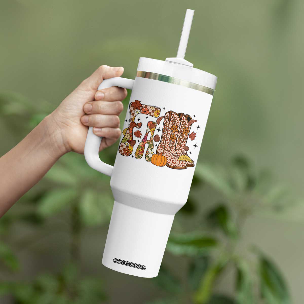 Cowboy Fall Season Thanksgiving Western Boots Pumpkin Tumbler With Handle TS11 Print Your Wear