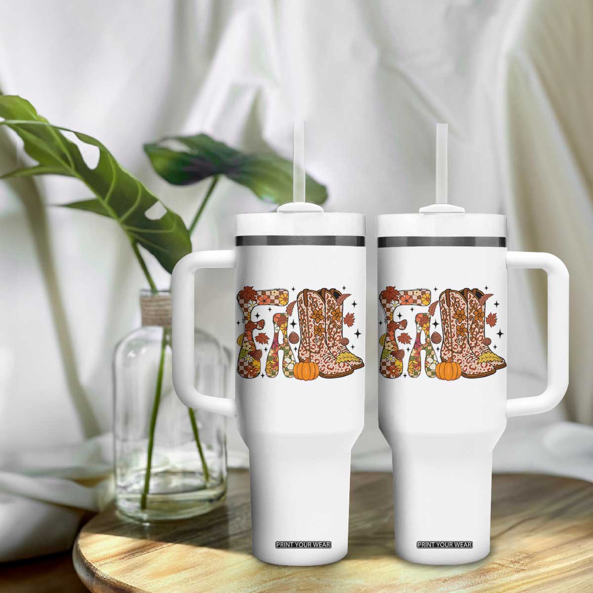 Cowboy Fall Season Thanksgiving Western Boots Pumpkin Tumbler With Handle TS11 Print Your Wear