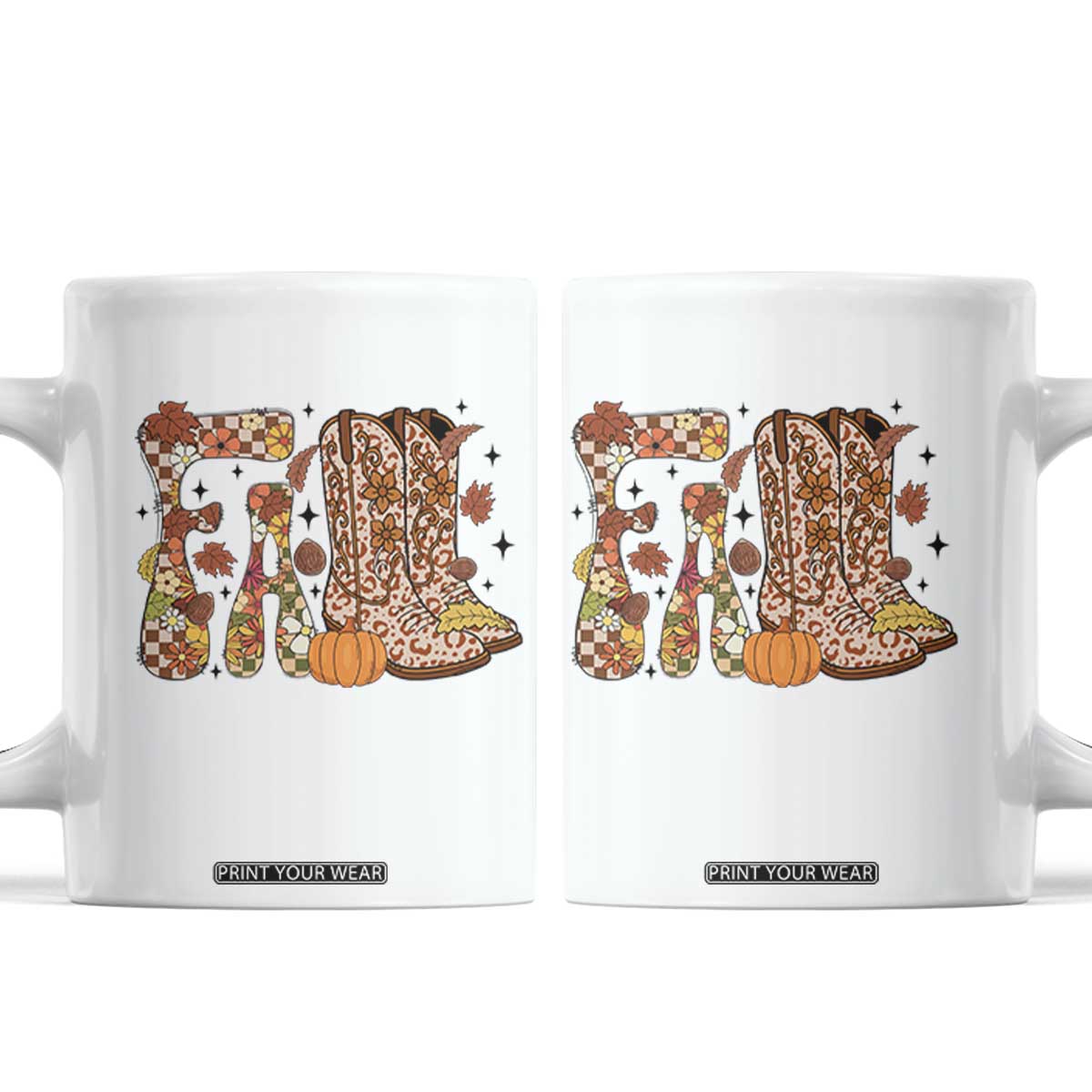 Cowboy Fall Season Thanksgiving Western Boots Pumpkin Coffee Mug TS11 White Print Your Wear