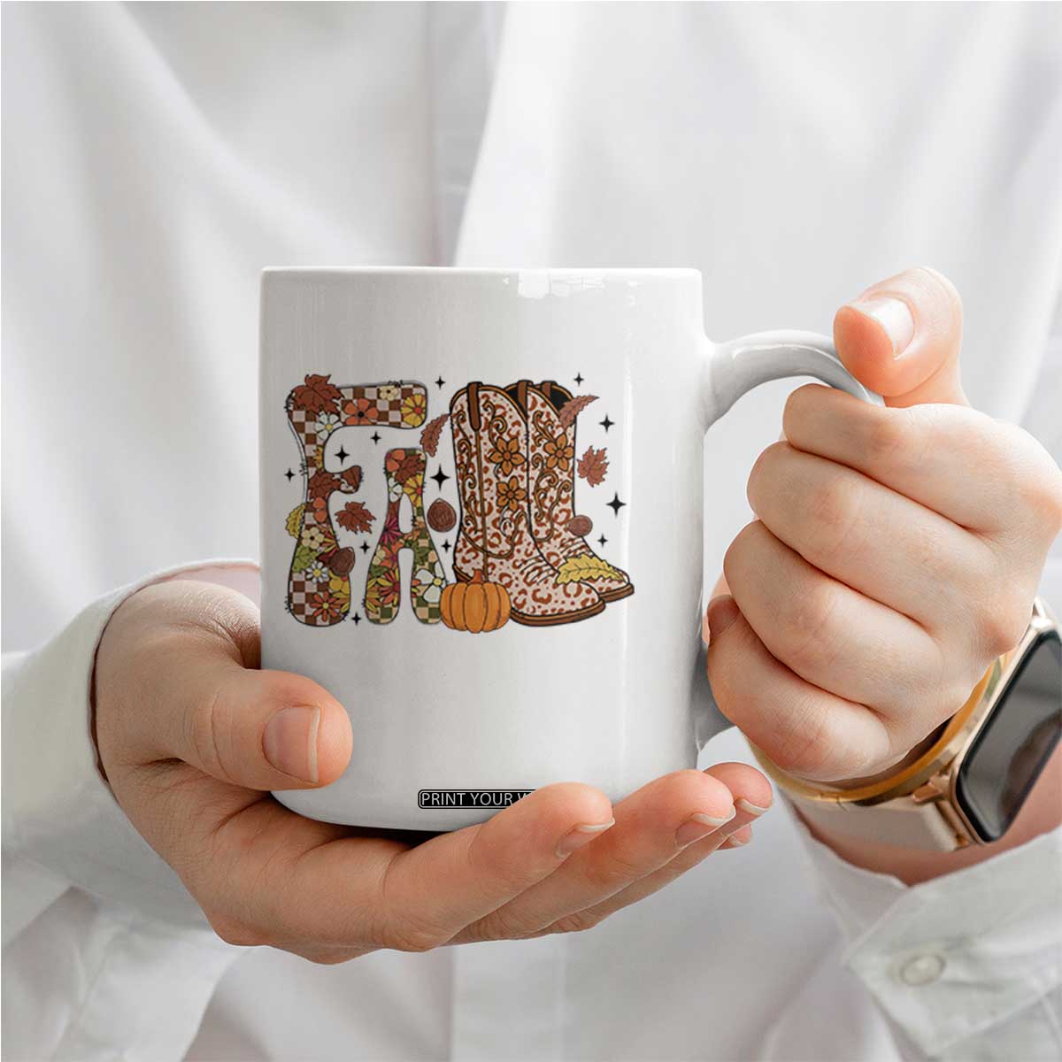 Cowboy Fall Season Thanksgiving Western Boots Pumpkin Coffee Mug TS11 Print Your Wear
