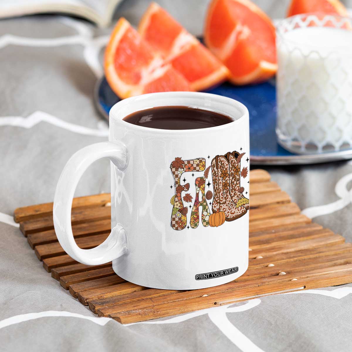 Cowboy Fall Season Thanksgiving Western Boots Pumpkin Coffee Mug TS11 Print Your Wear