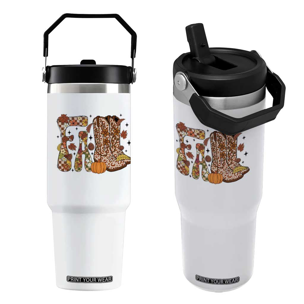 Cowboy Fall Season Thanksgiving Western Boots Pumpkin Flip Straw Tumbler TS11 One Size: 30 oz White Print Your Wear