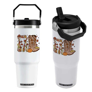 Cowboy Fall Season Thanksgiving Western Boots Pumpkin Flip Straw Tumbler TS11 One Size: 30 oz White Print Your Wear
