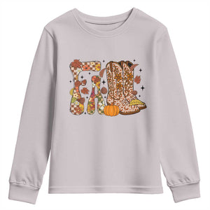 Cowboy Fall Season Thanksgiving Western Boots Pumpkin Youth Sweatshirt TS11 Ice Gray Print Your Wear