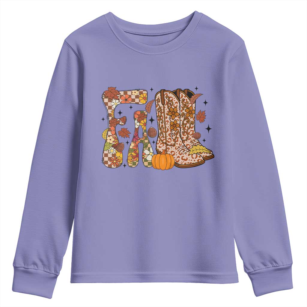 Cowboy Fall Season Thanksgiving Western Boots Pumpkin Youth Sweatshirt TS11 Violet Print Your Wear