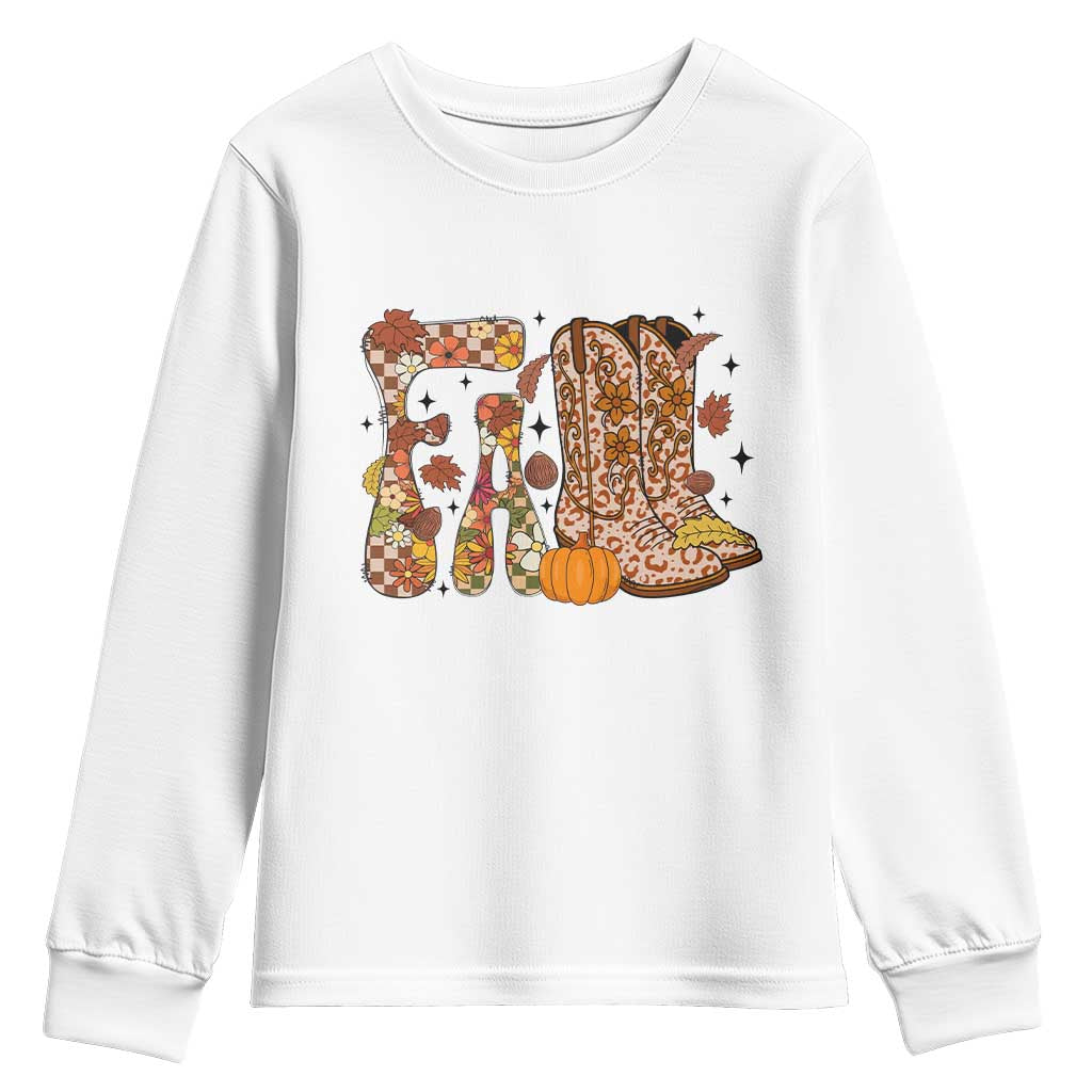 Cowboy Fall Season Thanksgiving Western Boots Pumpkin Youth Sweatshirt TS11 White Print Your Wear