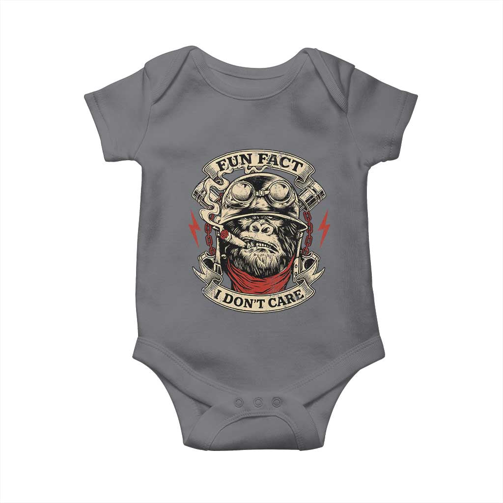 Fun Fact I Dont Care Baby Onesie Funny Smoking Gorilla Sarcastic TS11 Charcoal Print Your Wear