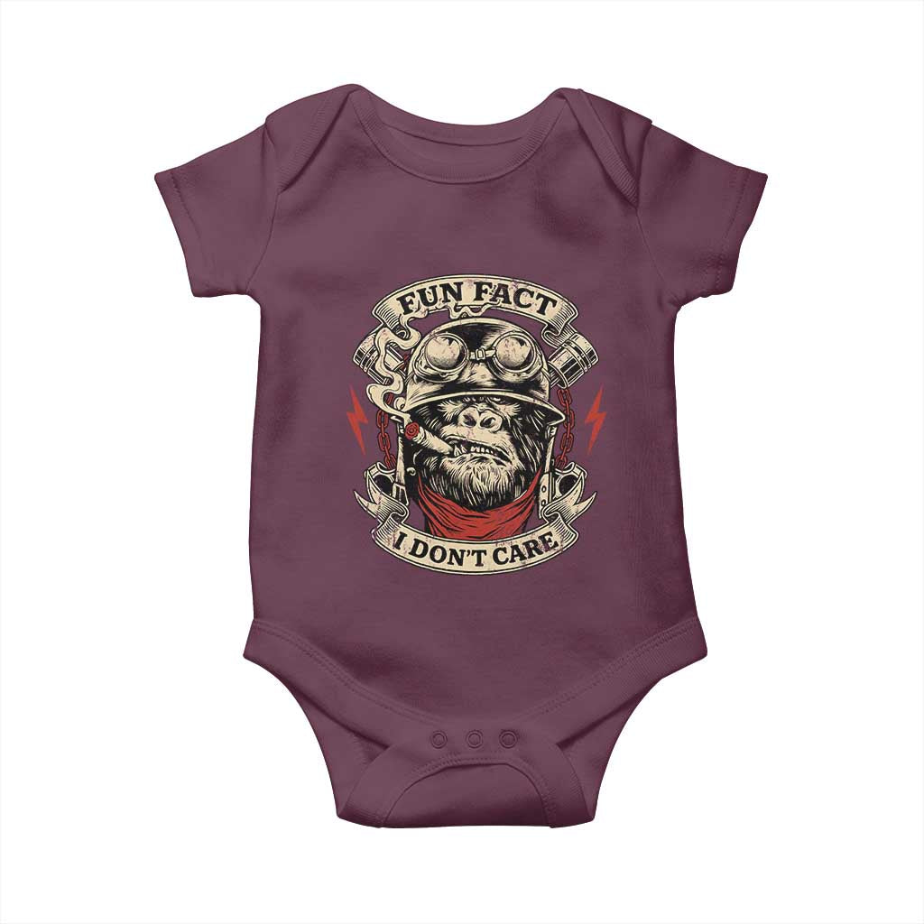 Fun Fact I Dont Care Baby Onesie Funny Smoking Gorilla Sarcastic TS11 Maroon Print Your Wear