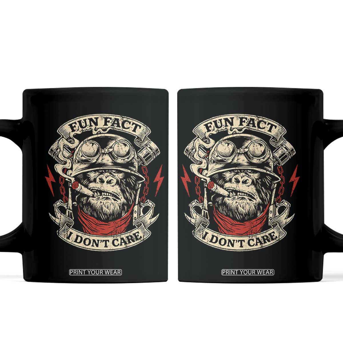 Fun Fact I Dont Care Coffee Mug Funny Smoking Gorilla Sarcastic TS11 Black Print Your Wear
