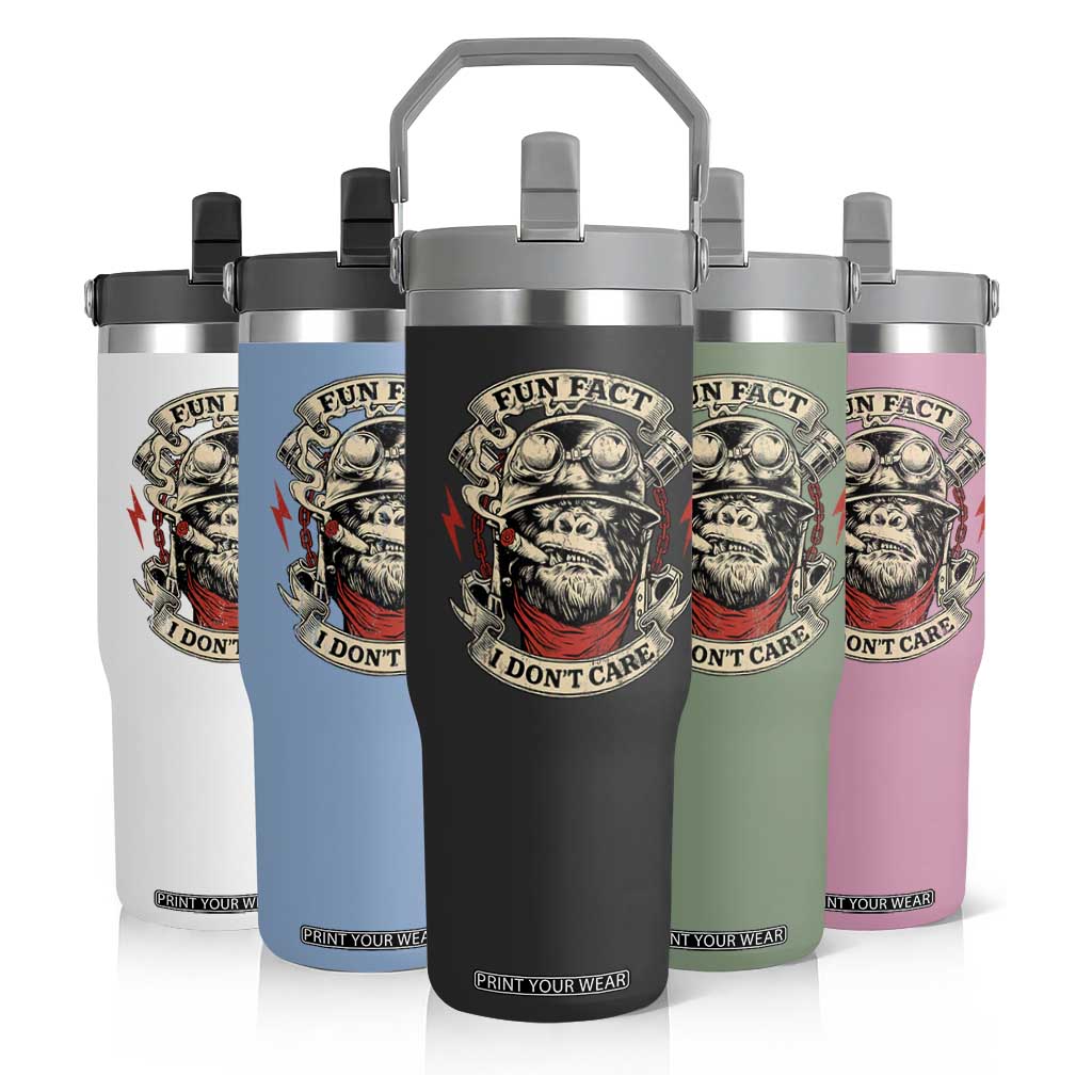 Fun Fact I Dont Care Flip Straw Tumbler Funny Smoking Gorilla Sarcastic TS11 Print Your Wear