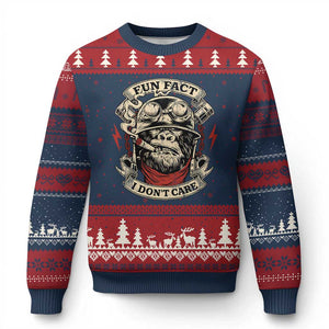 Fun Fact I Dont Care Ugly Christmas Sweater Funny Smoking Gorilla Sarcastic - Print Your Wear
