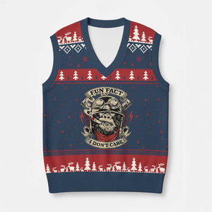 Fun Fact I Dont Care V-Neck Knit Sweater Vest Funny Smoking Gorilla Sarcastic TS11 Navy Red Print Your Wear