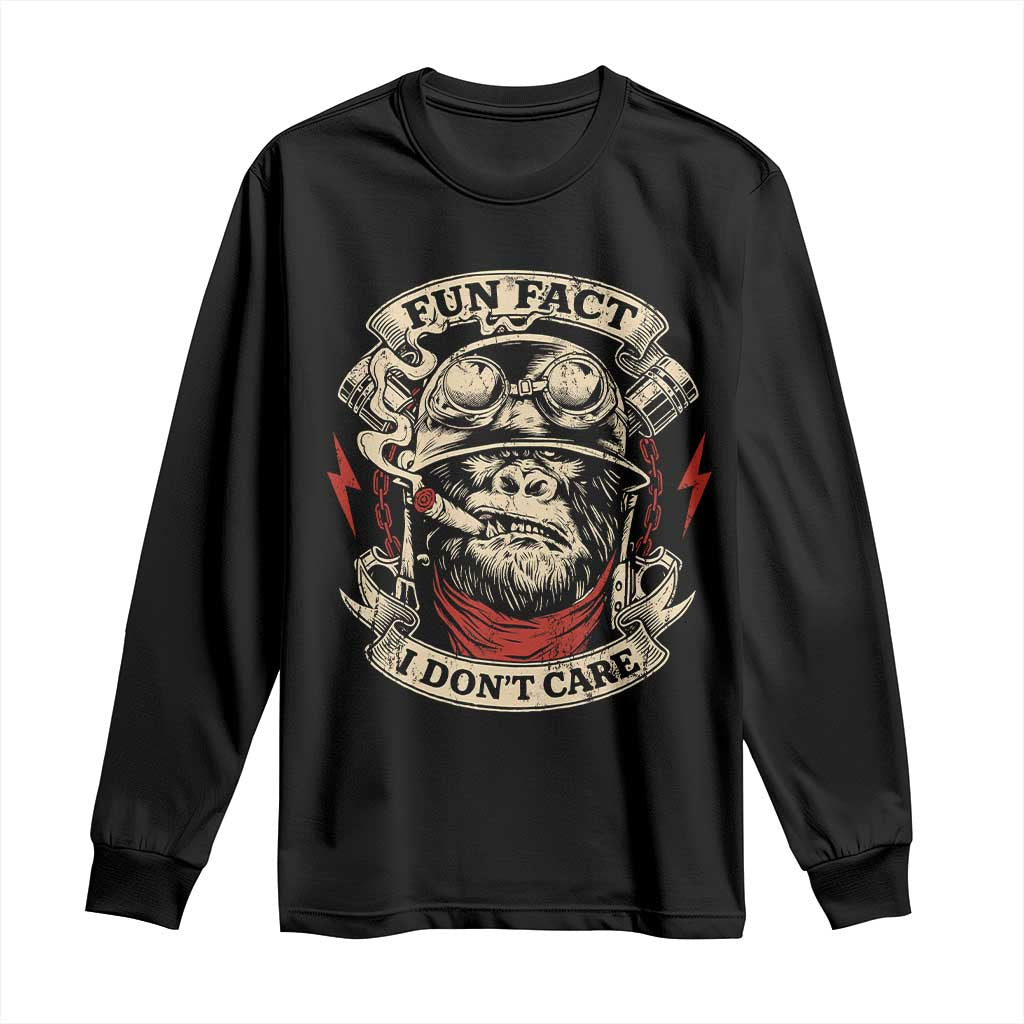 Fun Fact I Dont Care Long Sleeve Shirt Funny Smoking Gorilla Sarcastic TS11 Black Print Your Wear