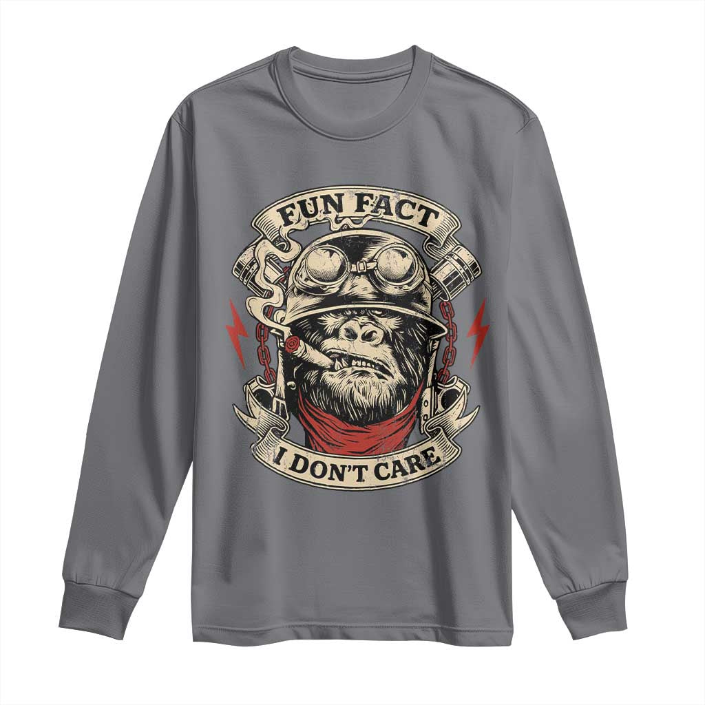 Fun Fact I Dont Care Long Sleeve Shirt Funny Smoking Gorilla Sarcastic TS11 Charcoal Print Your Wear