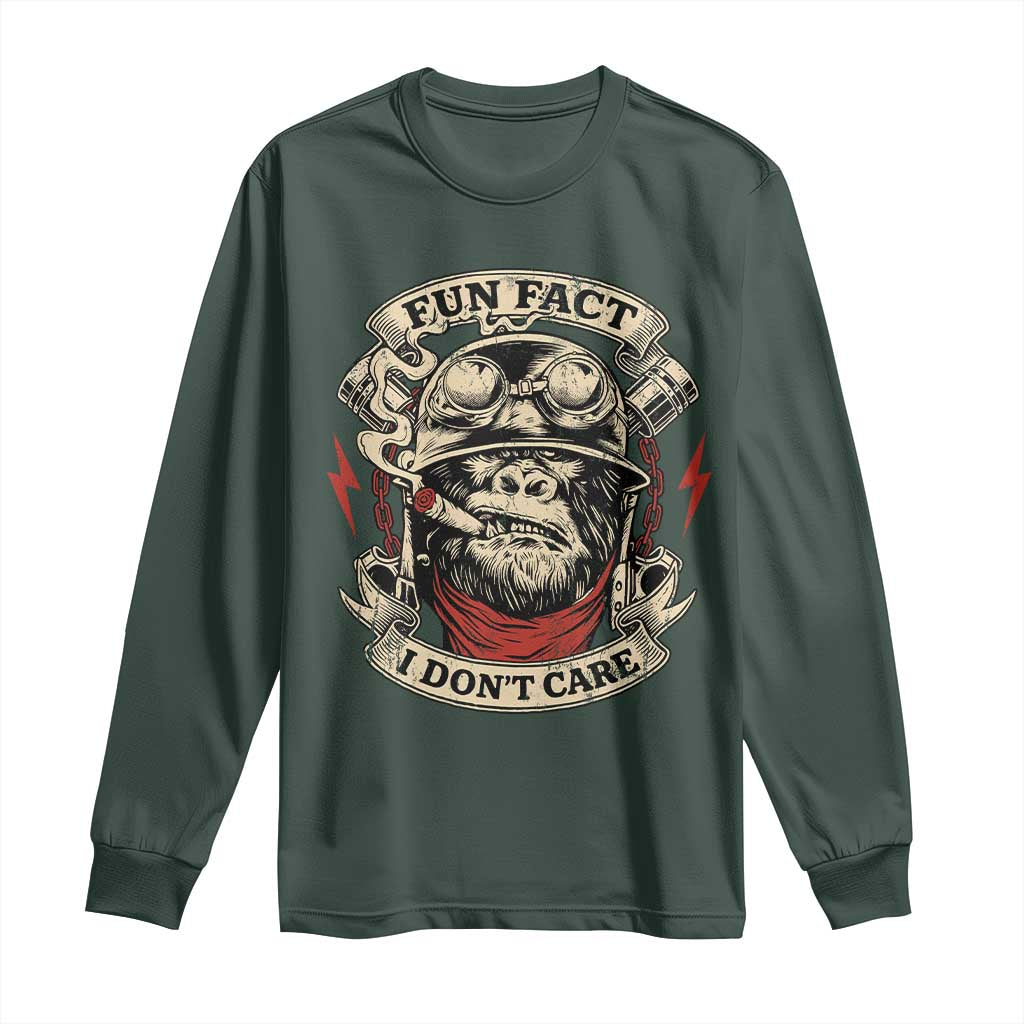 Fun Fact I Dont Care Long Sleeve Shirt Funny Smoking Gorilla Sarcastic TS11 Dark Forest Green Print Your Wear