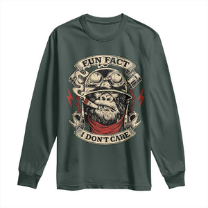 Fun Fact I Dont Care Long Sleeve Shirt Funny Smoking Gorilla Sarcastic TS11 Dark Forest Green Print Your Wear