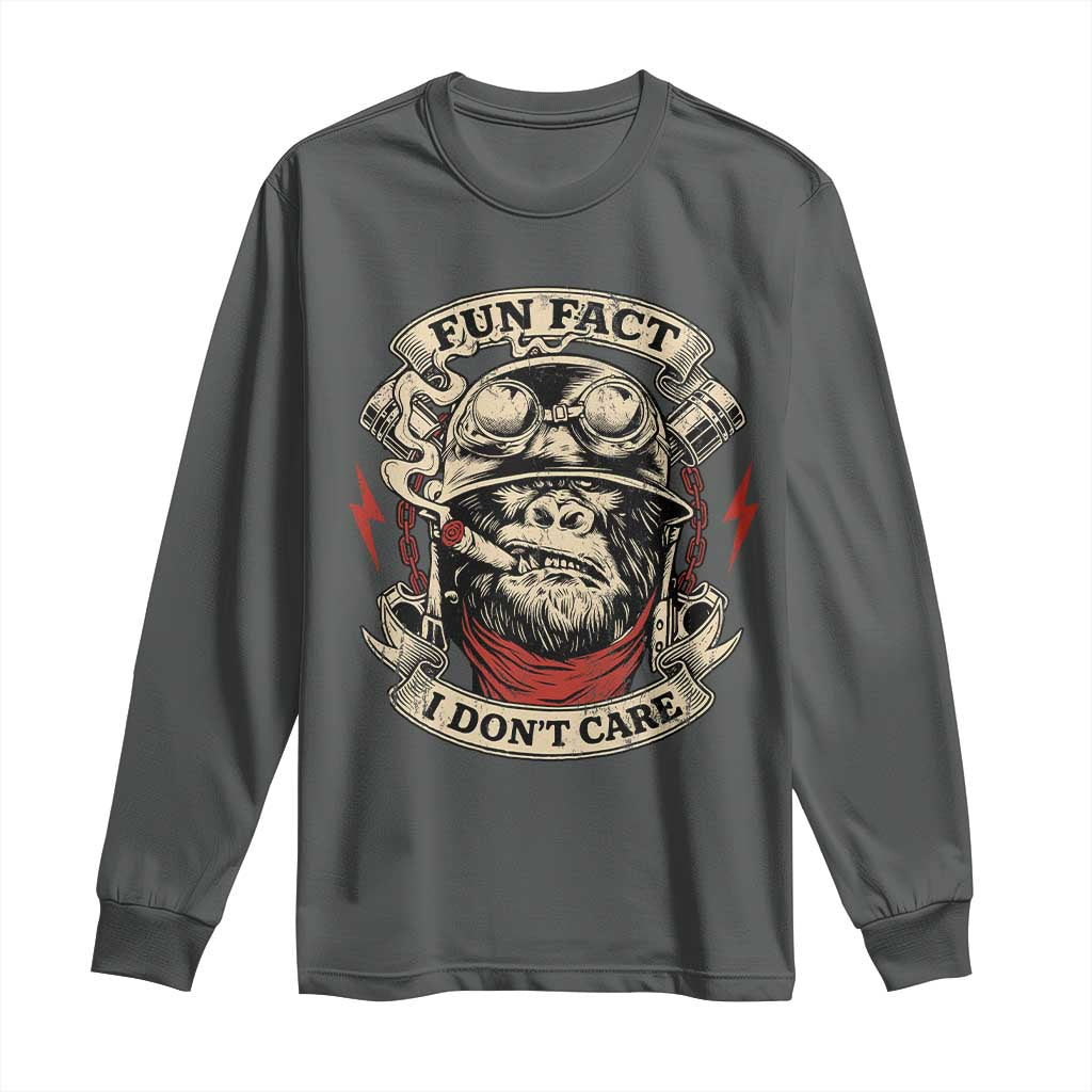 Fun Fact I Dont Care Long Sleeve Shirt Funny Smoking Gorilla Sarcastic TS11 Dark Heather Print Your Wear