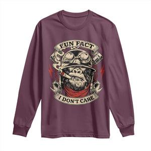 Fun Fact I Dont Care Long Sleeve Shirt Funny Smoking Gorilla Sarcastic TS11 Maroon Print Your Wear