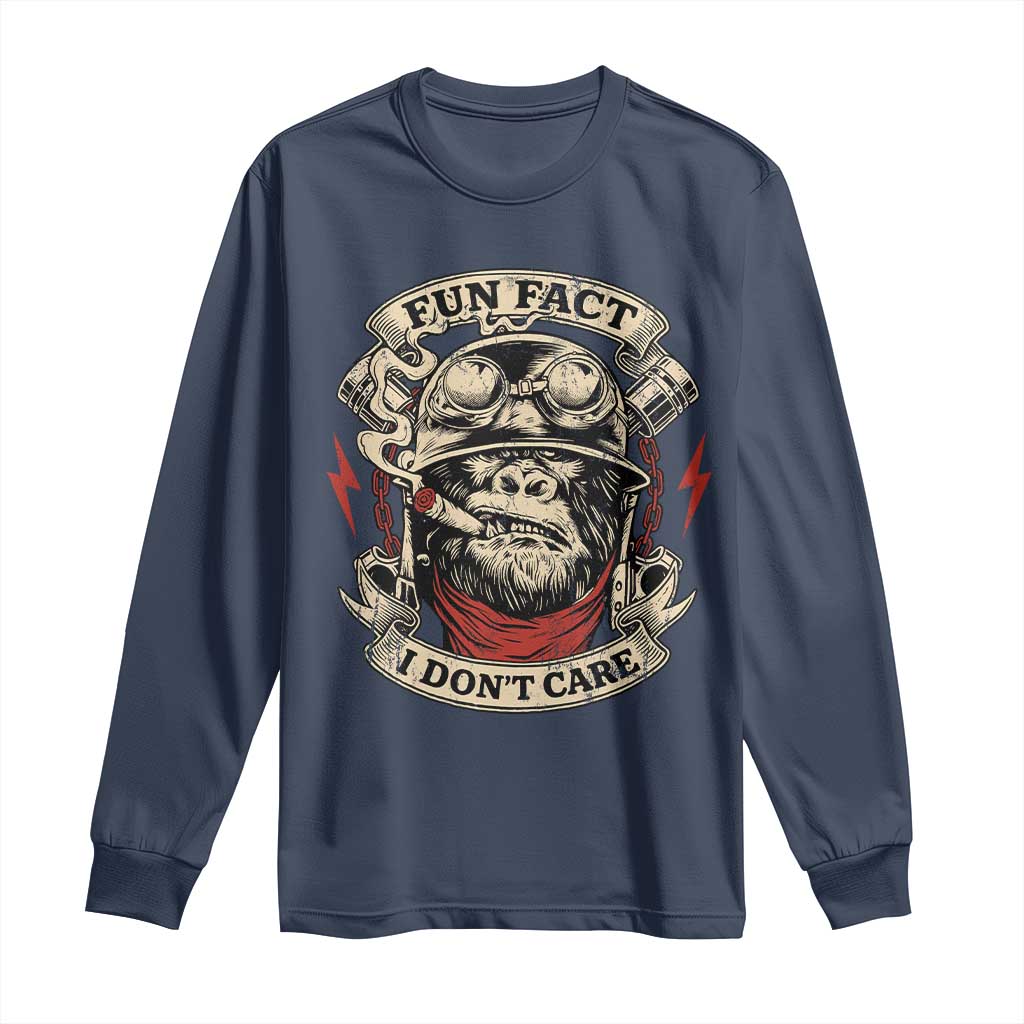 Fun Fact I Dont Care Long Sleeve Shirt Funny Smoking Gorilla Sarcastic TS11 Navy Print Your Wear