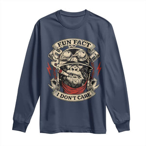 Fun Fact I Dont Care Long Sleeve Shirt Funny Smoking Gorilla Sarcastic TS11 Navy Print Your Wear