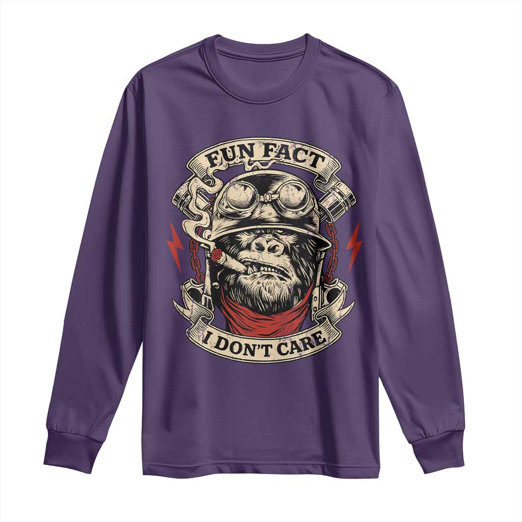 Fun Fact I Dont Care Long Sleeve Shirt Funny Smoking Gorilla Sarcastic TS11 Purple Print Your Wear