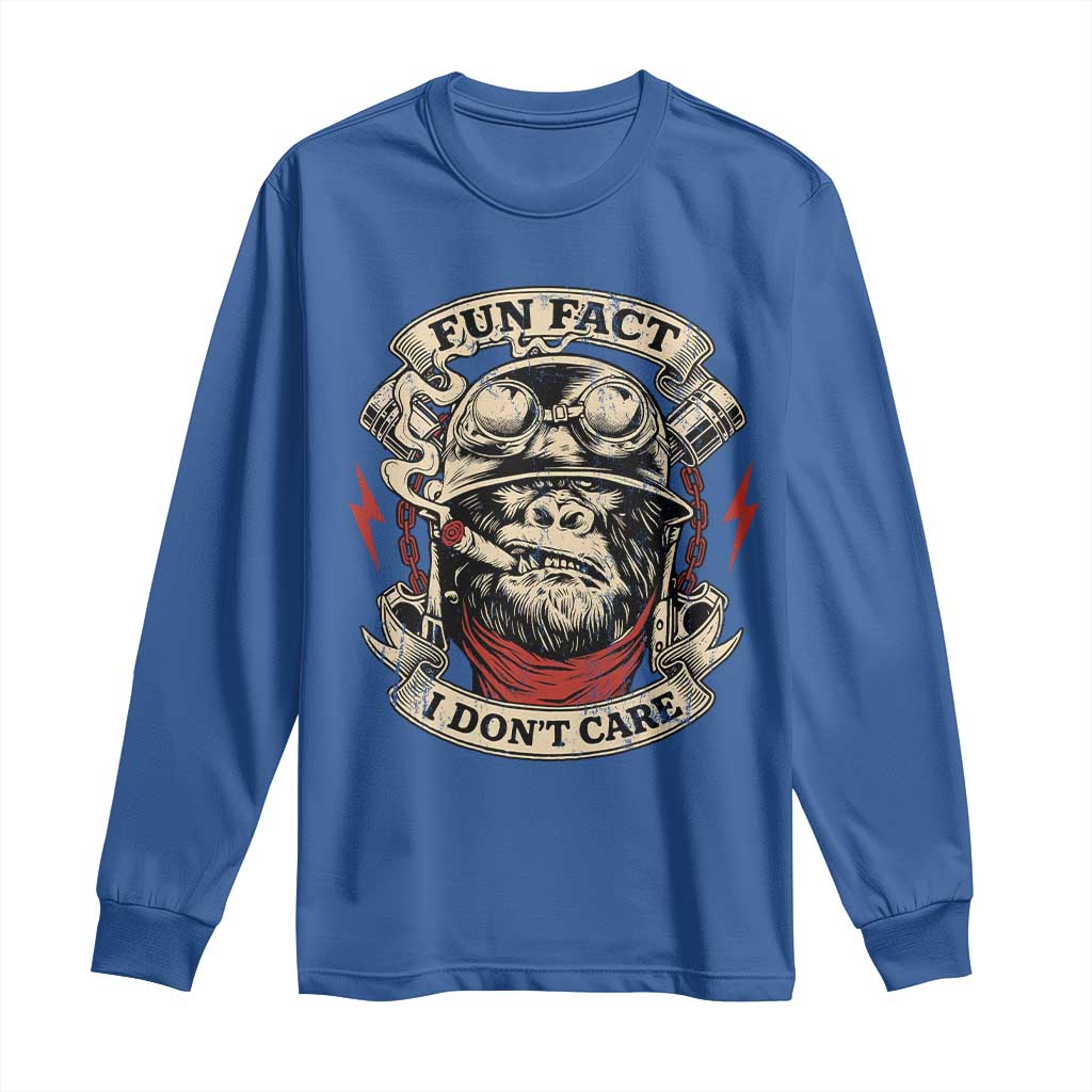 Fun Fact I Dont Care Long Sleeve Shirt Funny Smoking Gorilla Sarcastic TS11 Royal Blue Print Your Wear