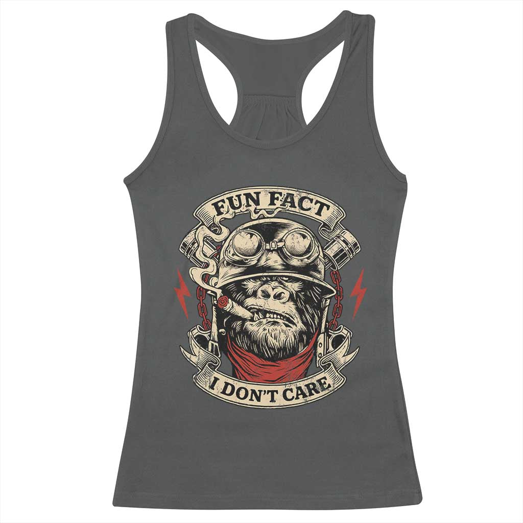 Fun Fact I Dont Care Racerback Tank Top Funny Smoking Gorilla Sarcastic TS11 Dark Heather Print Your Wear