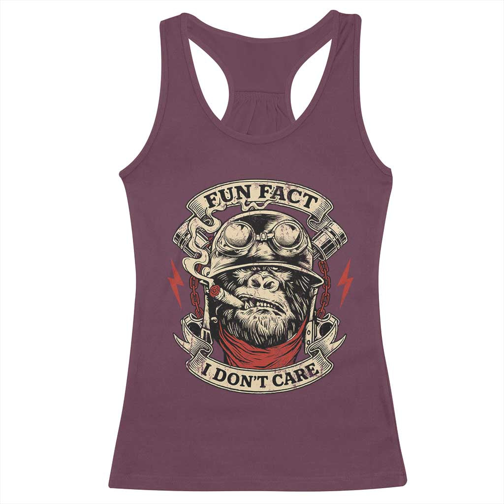 Fun Fact I Dont Care Racerback Tank Top Funny Smoking Gorilla Sarcastic TS11 Maroon Print Your Wear