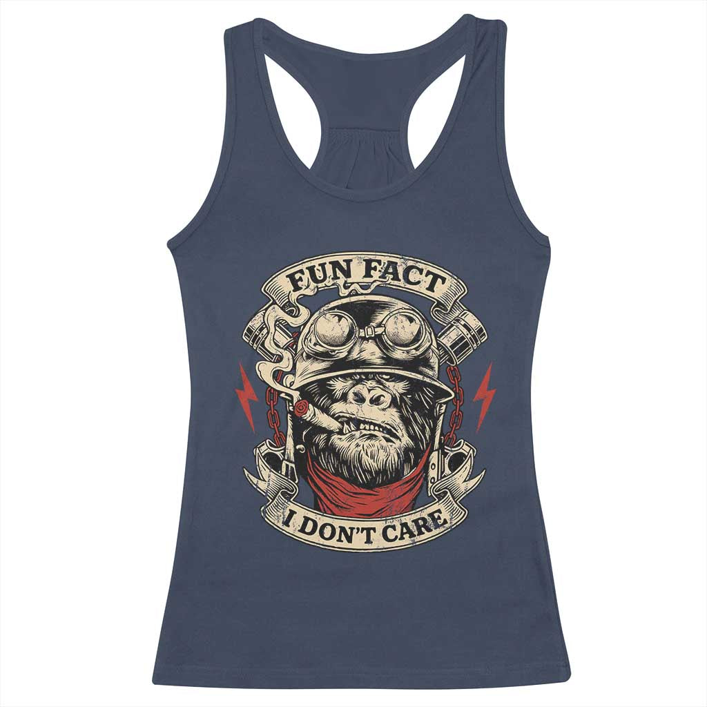 Fun Fact I Dont Care Racerback Tank Top Funny Smoking Gorilla Sarcastic TS11 Navy Print Your Wear