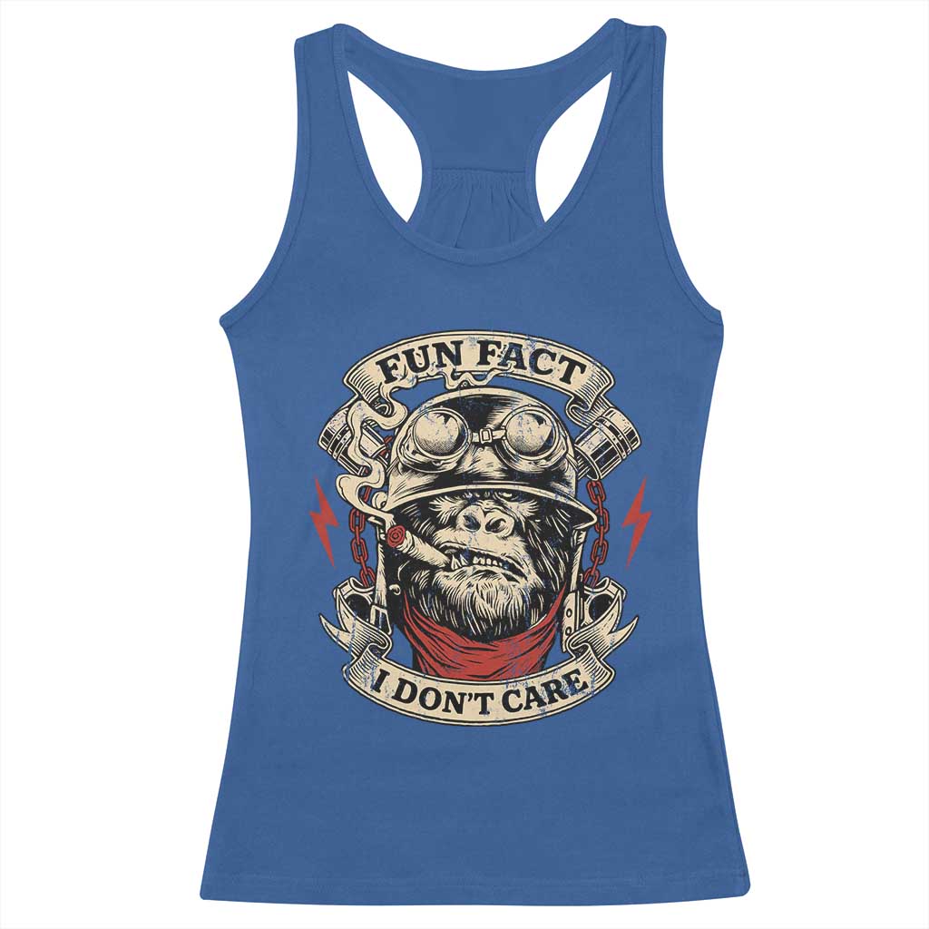 Fun Fact I Dont Care Racerback Tank Top Funny Smoking Gorilla Sarcastic TS11 Royal Blue Print Your Wear