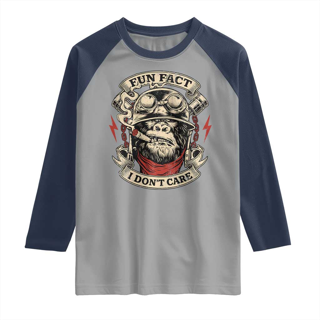 Fun Fact I Dont Care Raglan Shirt Funny Smoking Gorilla Sarcastic TS11 Sport Gray Navy Print Your Wear