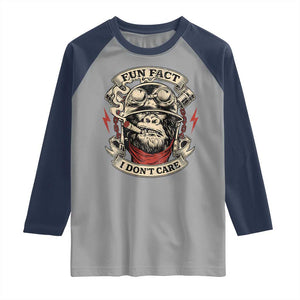 Fun Fact I Dont Care Raglan Shirt Funny Smoking Gorilla Sarcastic TS11 Sport Gray Navy Print Your Wear