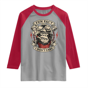 Fun Fact I Dont Care Raglan Shirt Funny Smoking Gorilla Sarcastic TS11 Sport Gray Red Print Your Wear