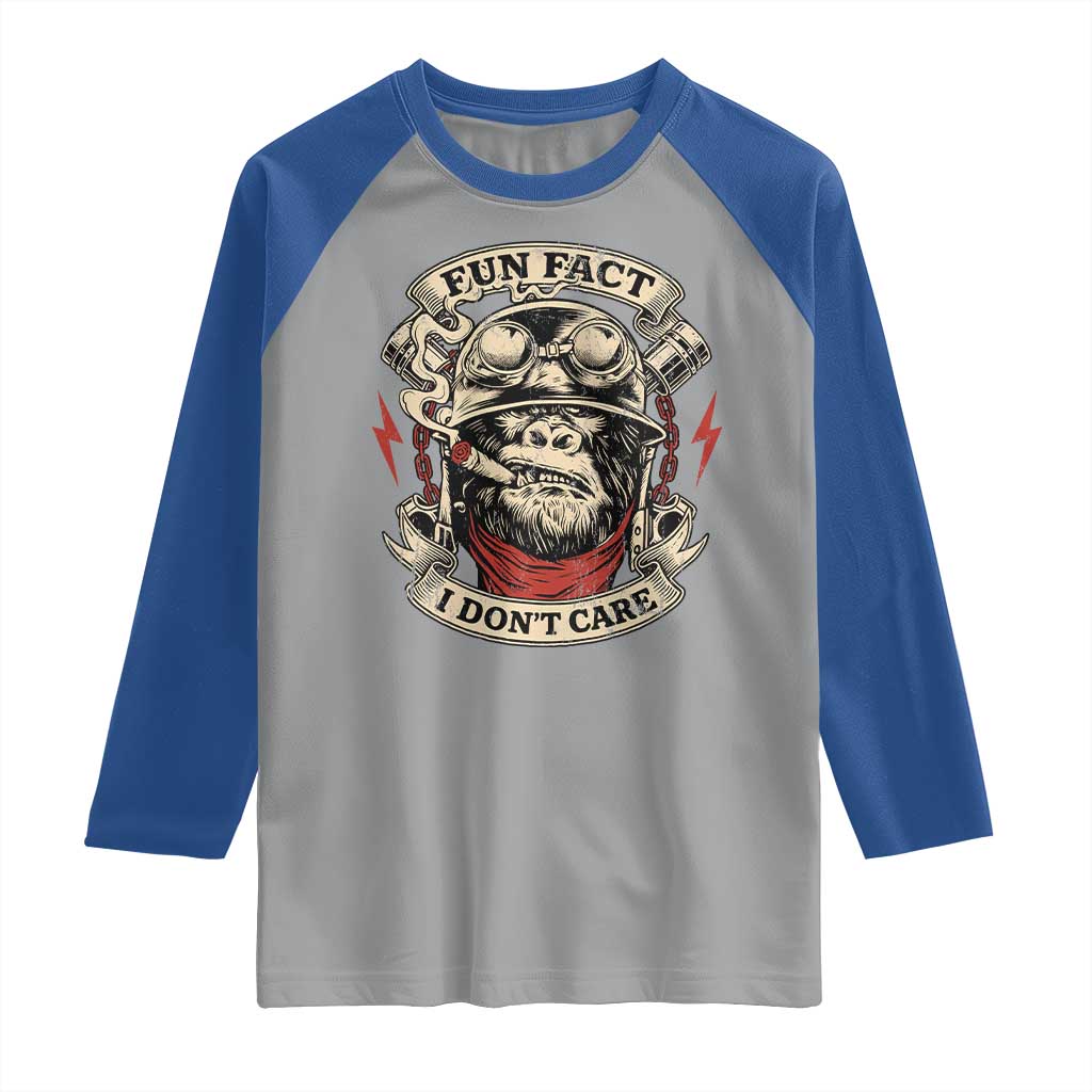 Fun Fact I Dont Care Raglan Shirt Funny Smoking Gorilla Sarcastic TS11 Sport Gray Royal Print Your Wear
