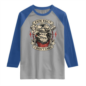 Fun Fact I Dont Care Raglan Shirt Funny Smoking Gorilla Sarcastic TS11 Sport Gray Royal Print Your Wear