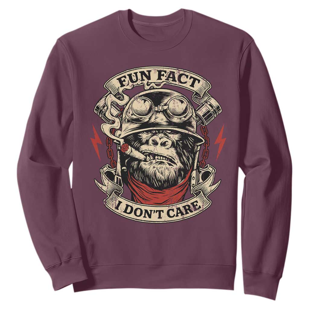 Fun Fact I Dont Care Sweatshirt Funny Smoking Gorilla Sarcastic TS11 Maroon Print Your Wear