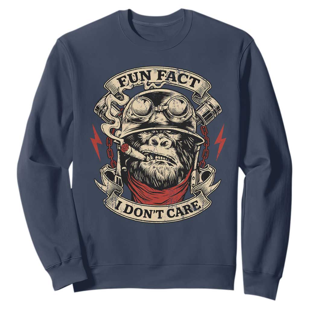 Fun Fact I Dont Care Sweatshirt Funny Smoking Gorilla Sarcastic TS11 Navy Print Your Wear