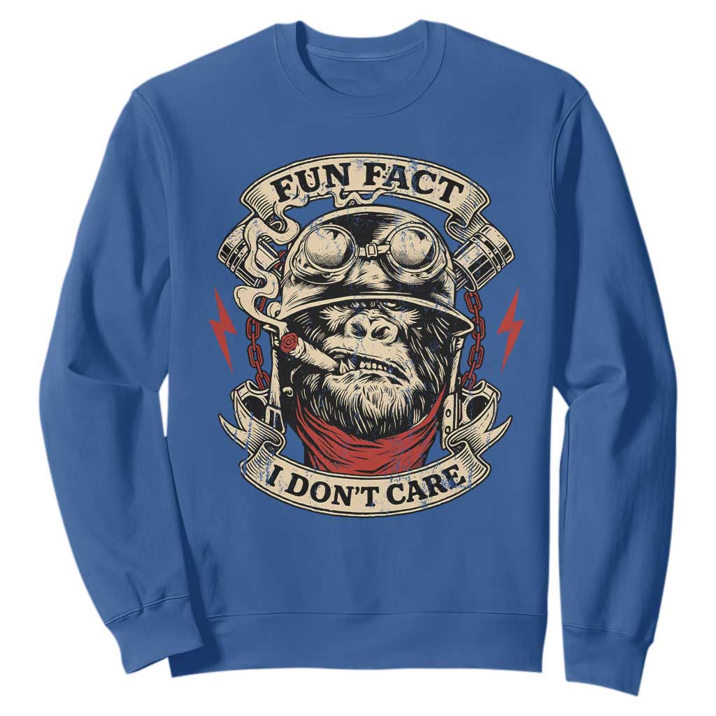 Fun Fact I Dont Care Sweatshirt Funny Smoking Gorilla Sarcastic TS11 Royal Blue Print Your Wear