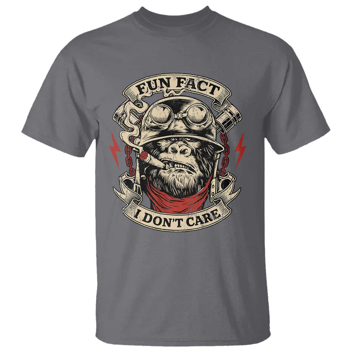Fun Fact I Dont Care T Shirt Funny Smoking Gorilla Sarcastic TS11 Charcoal Print Your Wear