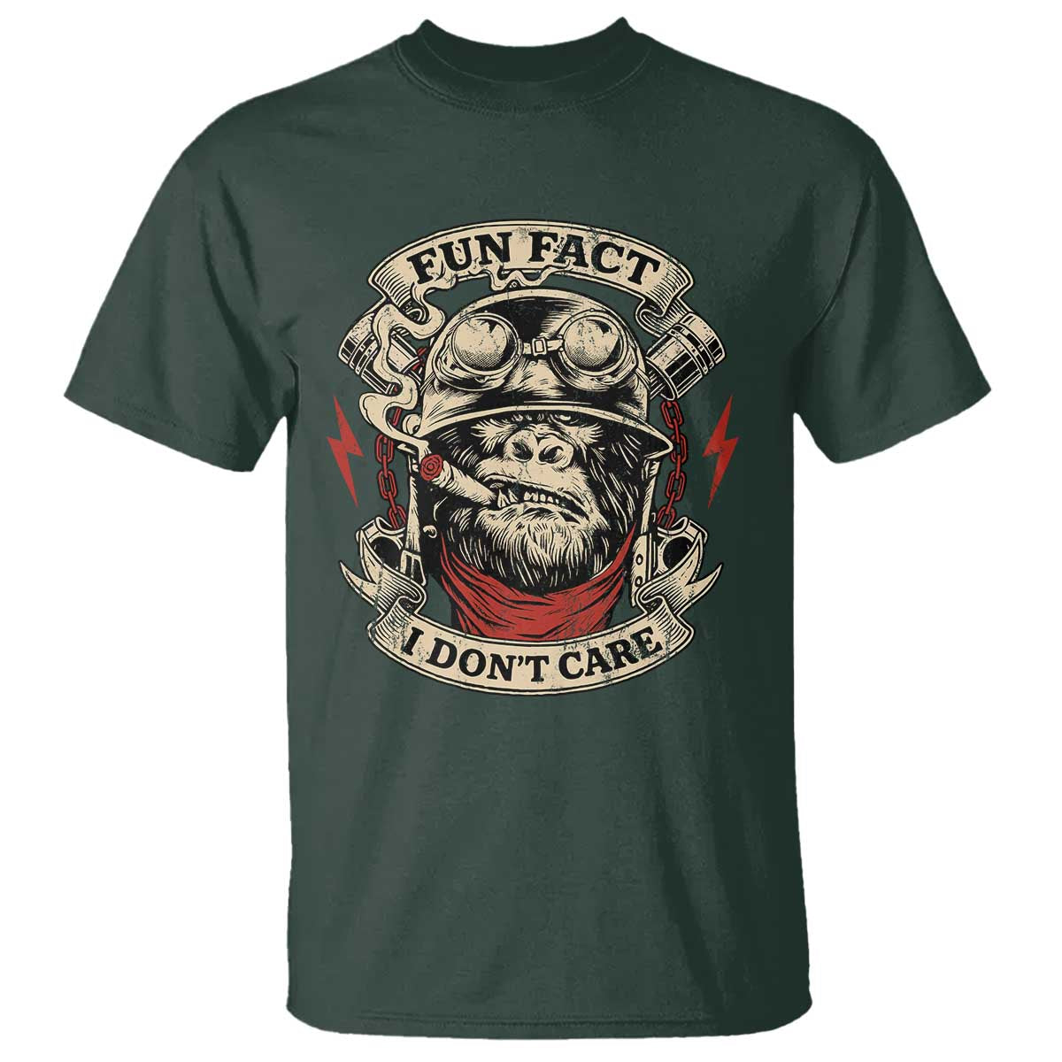 Fun Fact I Dont Care T Shirt Funny Smoking Gorilla Sarcastic TS11 Dark Forest Green Print Your Wear
