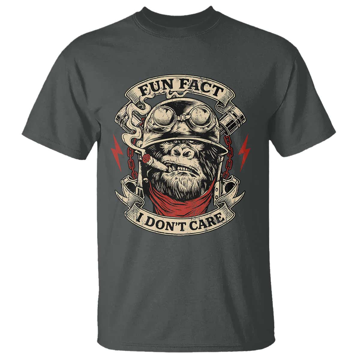 Fun Fact I Dont Care T Shirt Funny Smoking Gorilla Sarcastic TS11 Dark Heather Print Your Wear