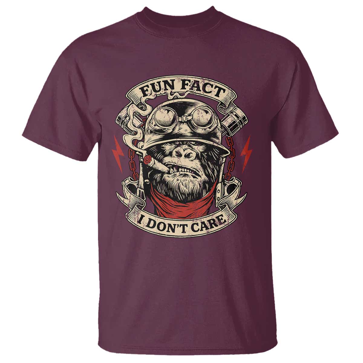 Fun Fact I Dont Care T Shirt Funny Smoking Gorilla Sarcastic TS11 Maroon Print Your Wear