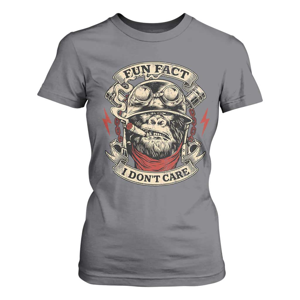 Fun Fact I Dont Care T Shirt For Women Funny Smoking Gorilla Sarcastic TS11 Charcoal Print Your Wear