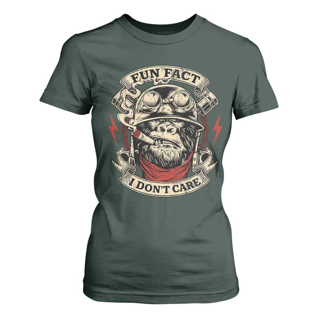 Fun Fact I Dont Care T Shirt For Women Funny Smoking Gorilla Sarcastic TS11 Dark Forest Green Print Your Wear